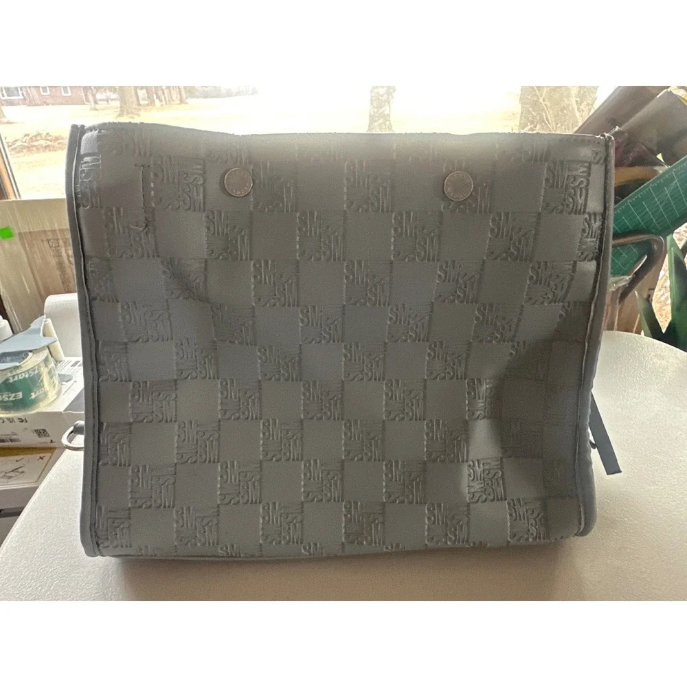 Steve Madden Monogram Bjeanee Crossbody Bag Blue Grey Silver Hardware